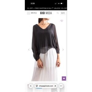 Gigi Moda Isabetta Silk Crop Top Black V-Neck Dolman Sleeve Made in Italy Blouse